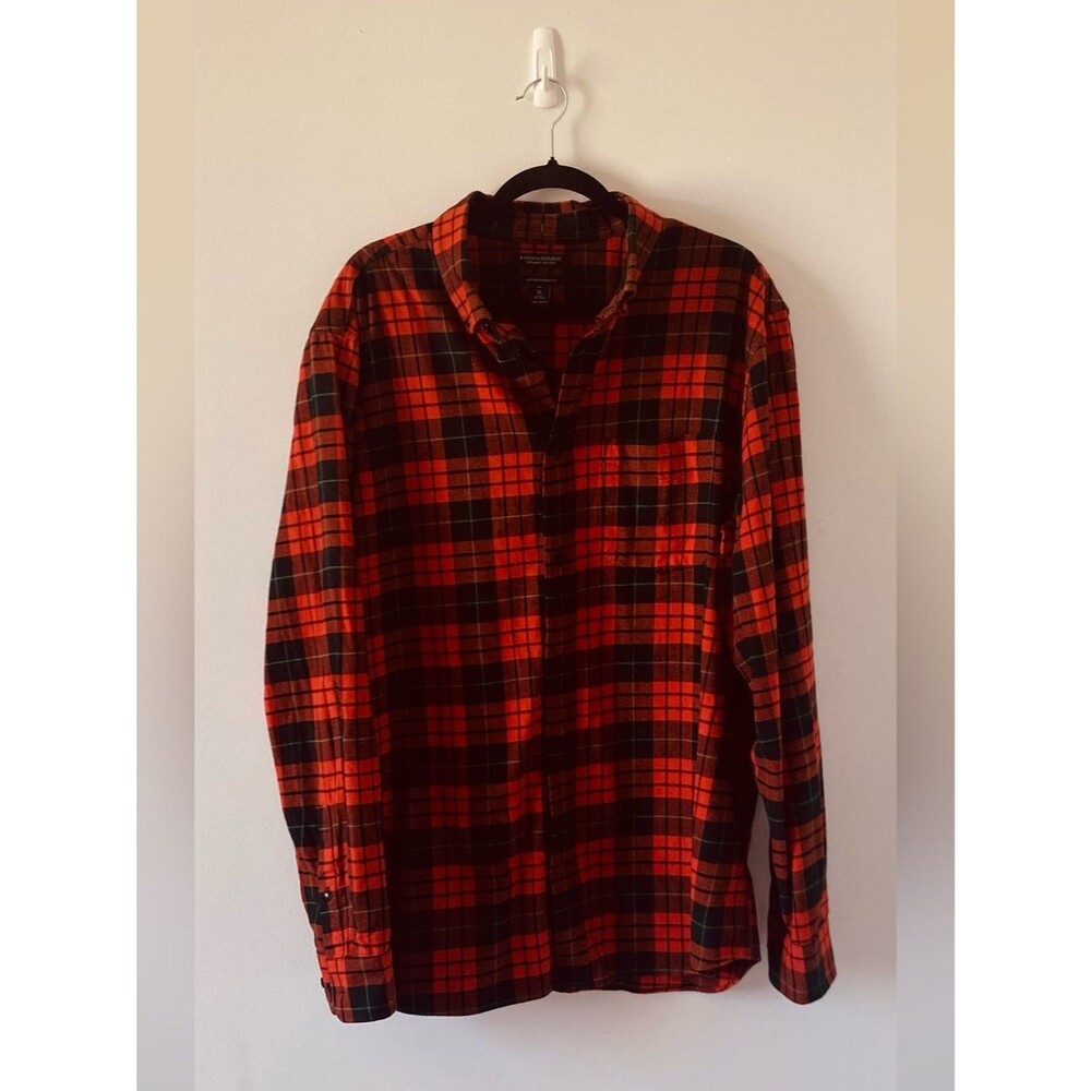 Banana Republic Organic Cotton Orange and Black Plaid Button-Down Shirt XLT